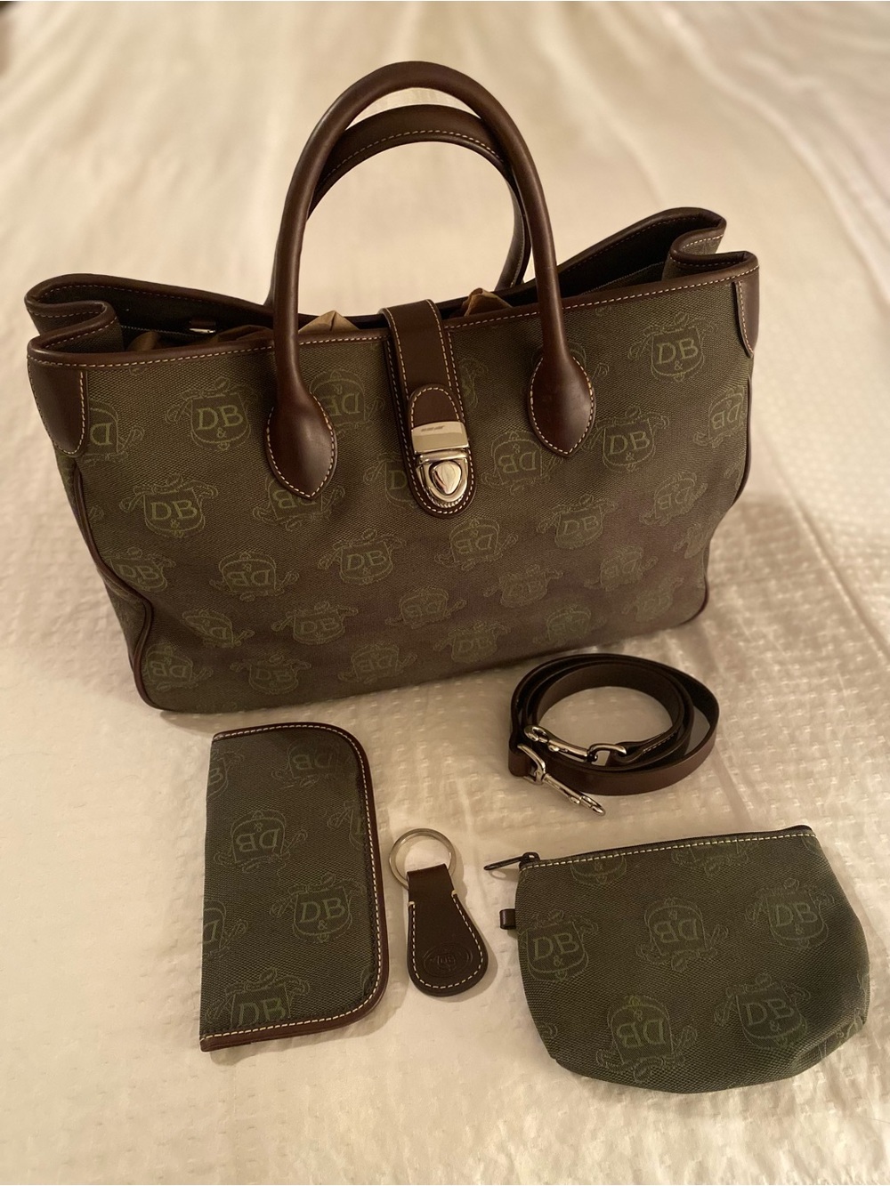 Dooney & Bourke Donegal Crest in Olive Green and Dark Brown Logo Satchel Set